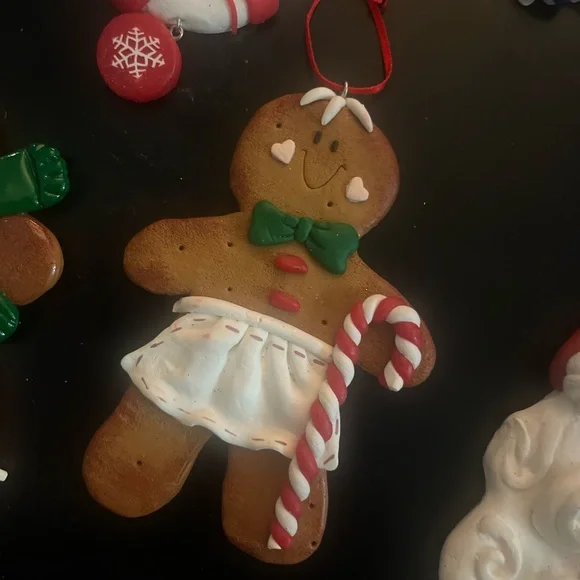 Vintage Clay Dough Gingerbread Man Christmas Ornaments 3 set - Picture 3 of 5